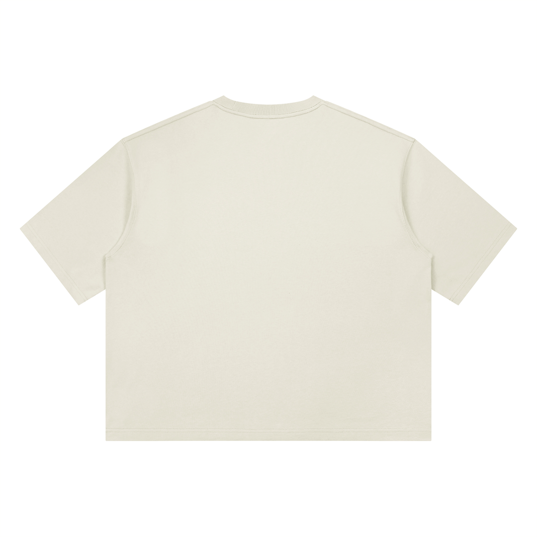 One Day At A Time Mid-Century Sunset Panel Tee in Gray, back view.