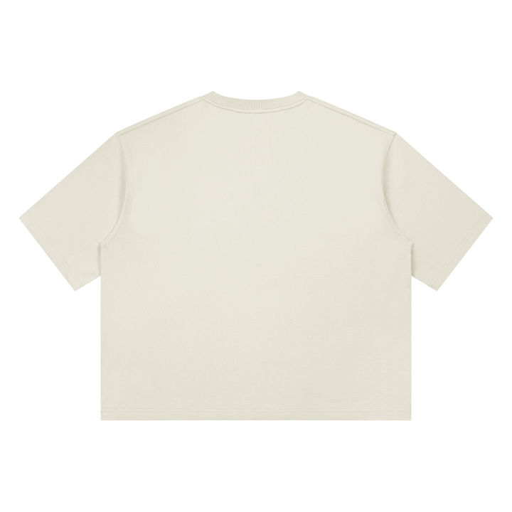 One Day At A Time Mid-Century Sunset Panel Tee in Gray, back view.
