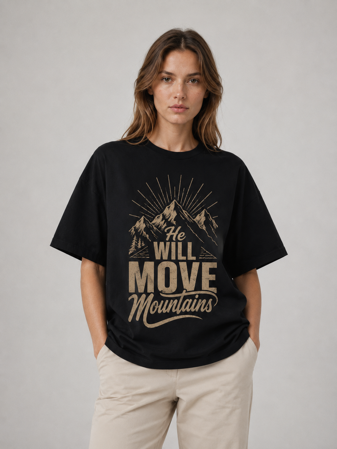 He Will Move Mountains Christian Cotton Tee