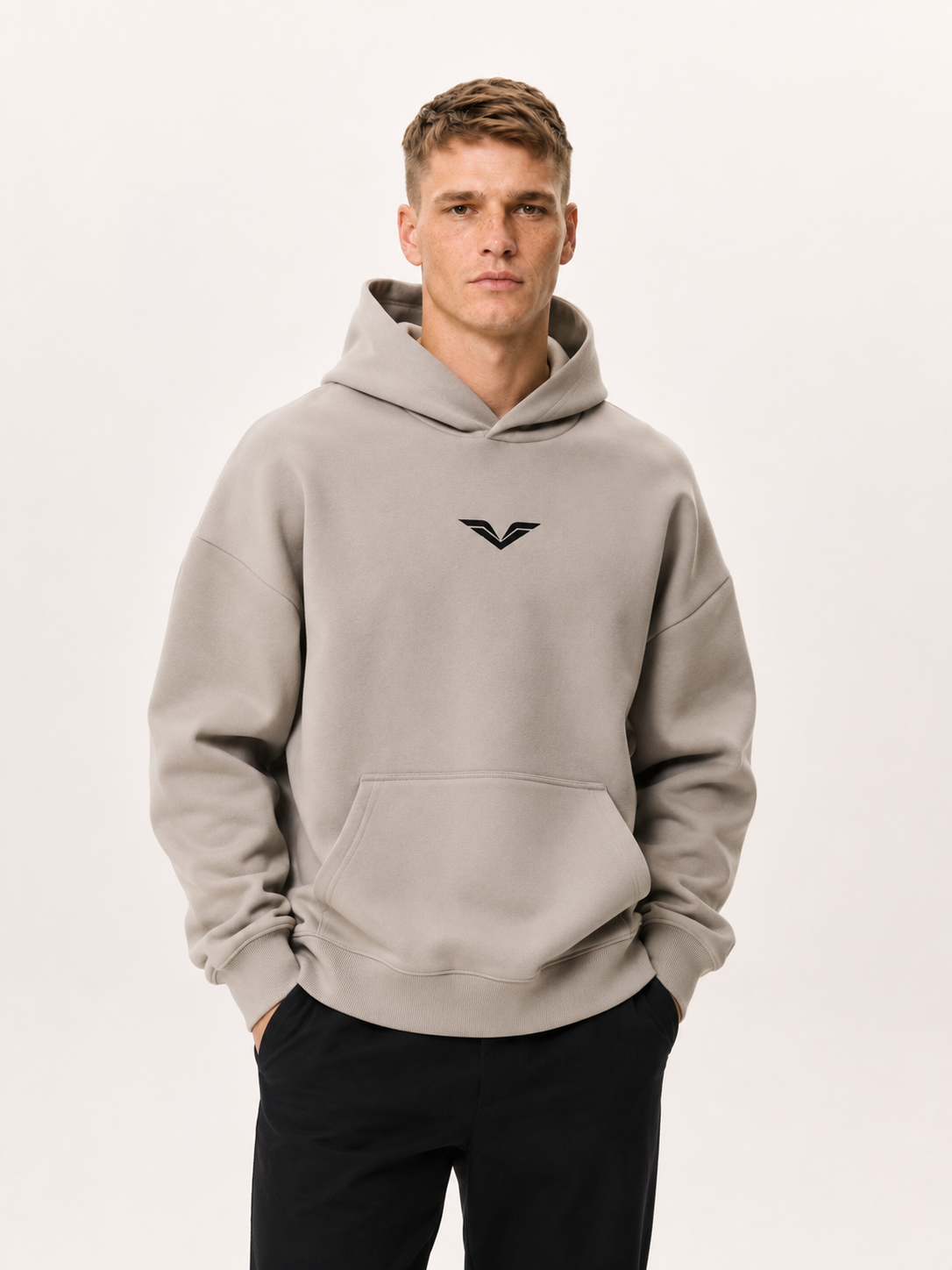 Wing Logo Heavyweight Drop Shoulder Hoodie — Stone