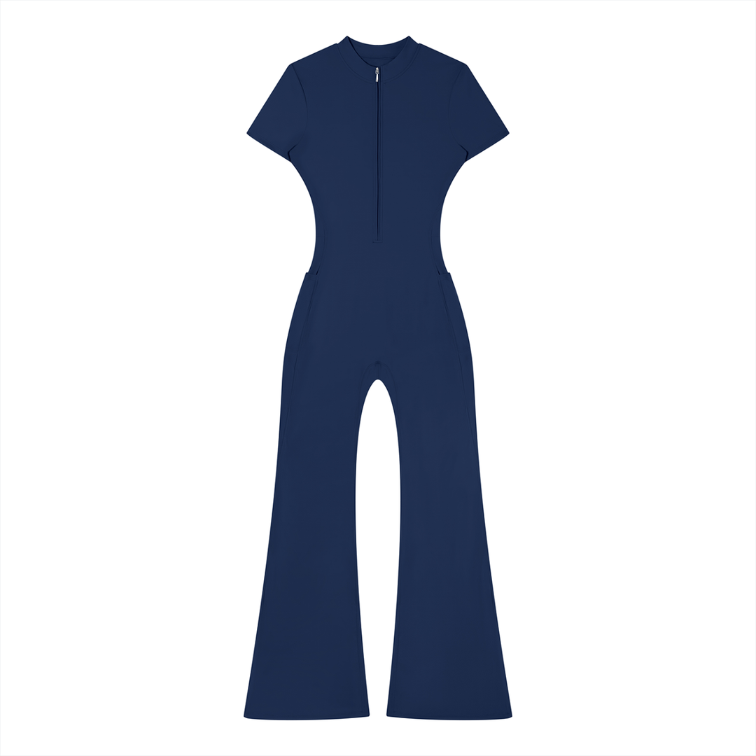 Women’s one piece Tight Flared Leg Quarter-Zip Jumpsuit