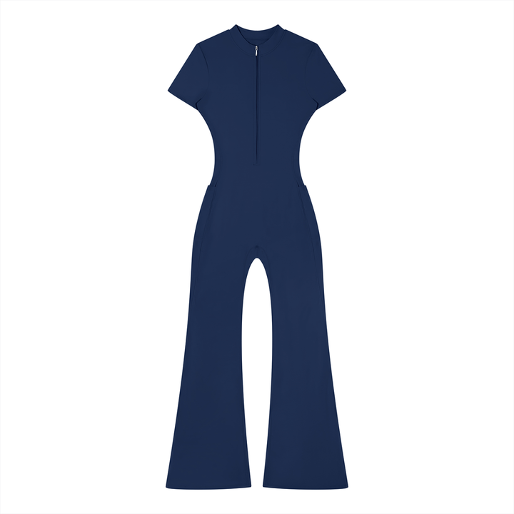 Women’s one piece Tight Flared Leg Quarter-Zip Jumpsuit