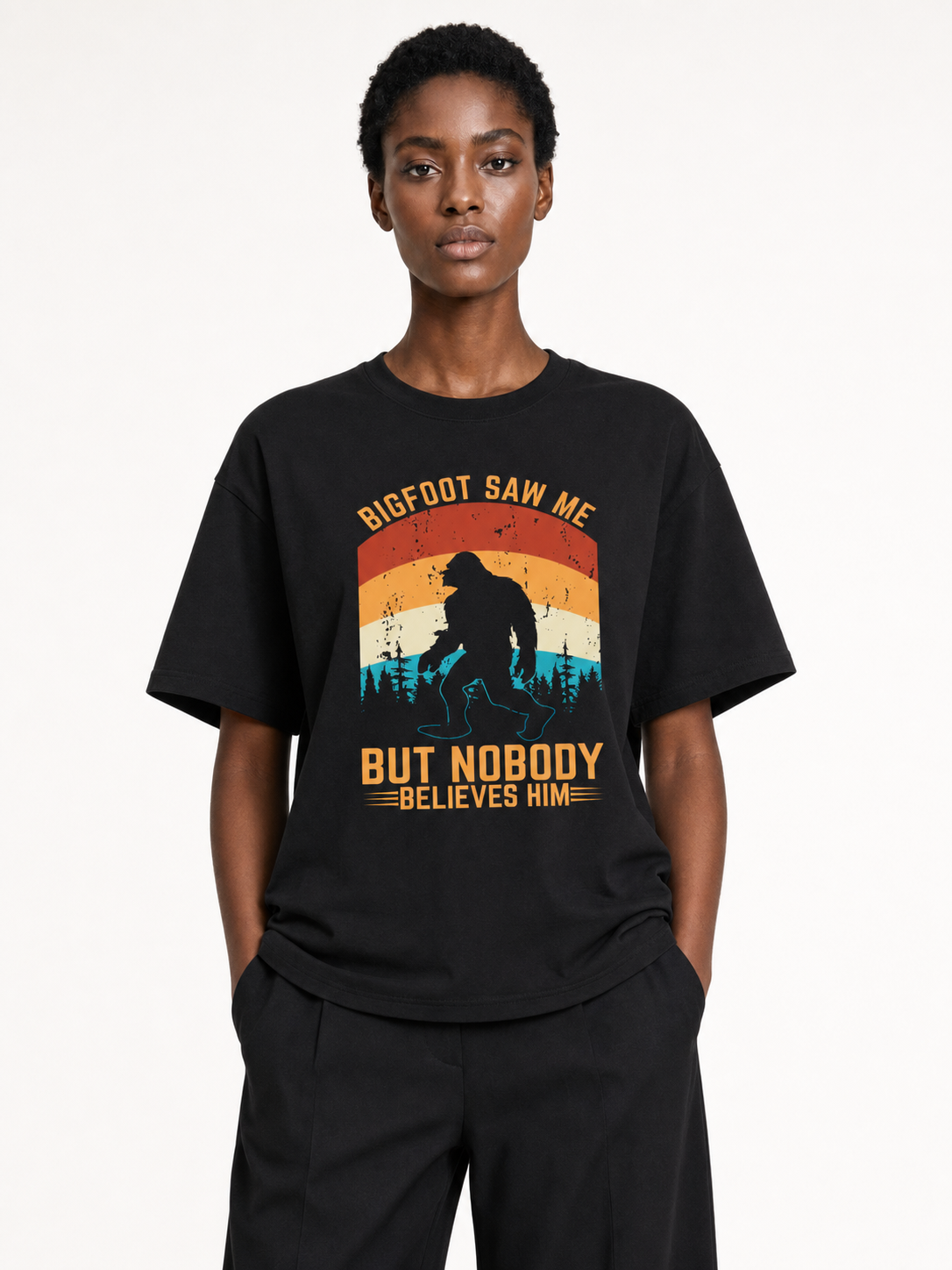 Bigfoot Saw Me But Nobody Believes Him Retro Tee