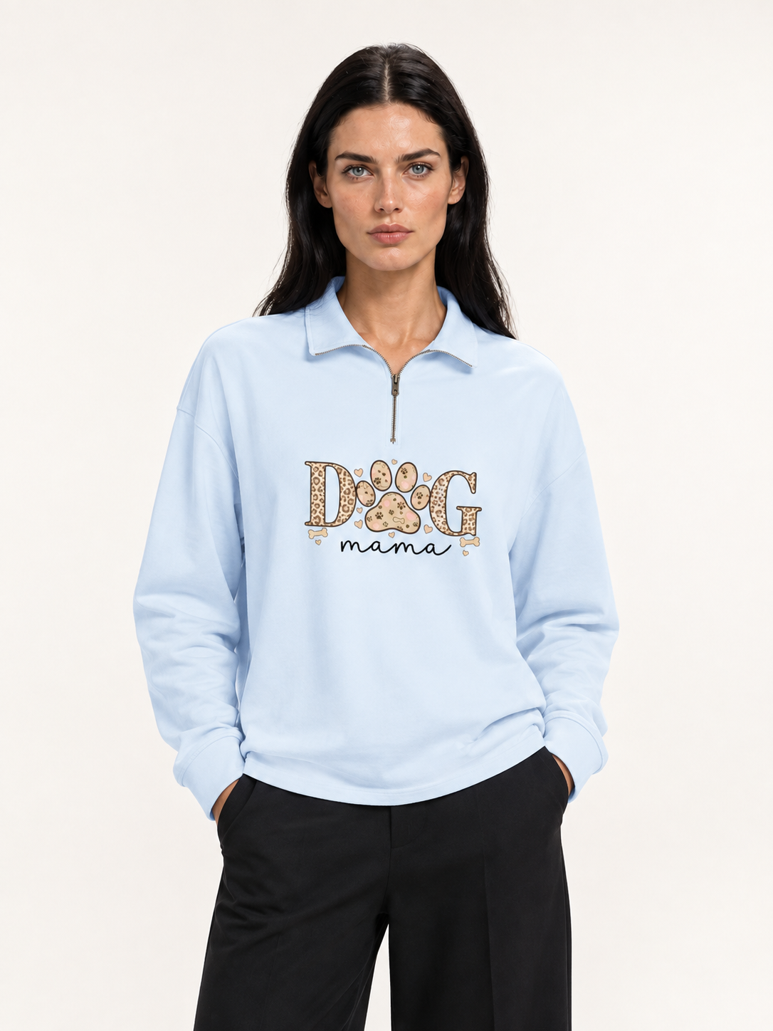 Dog Mama Leopard Paw Quarter-Zip Sweatshirt