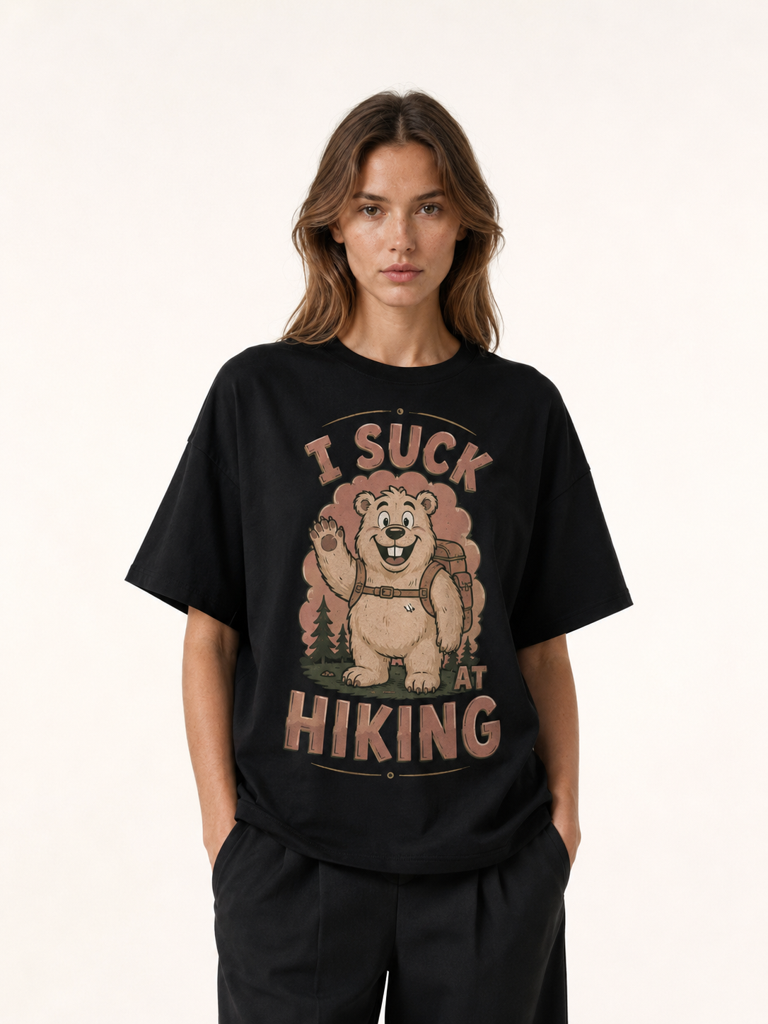 I Suck At Hiking Funny Cartoon Bear Tee