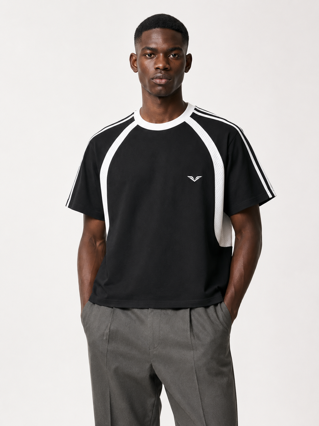 Wing Logo Contrast Stripe Mesh Panel Tee