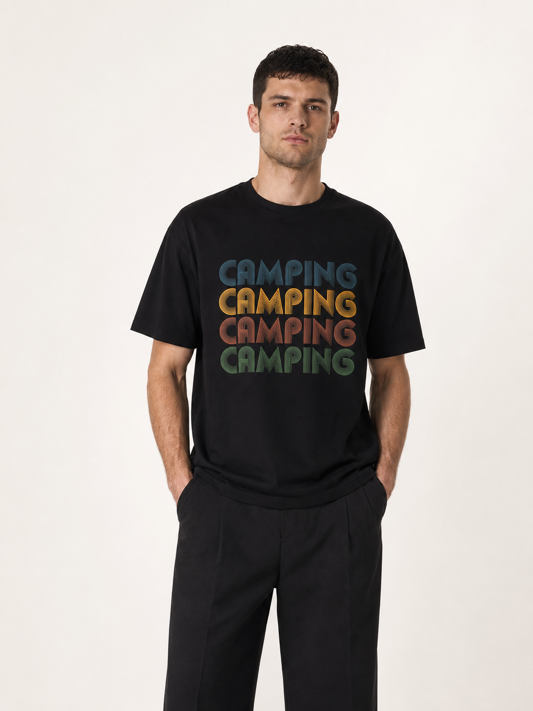 Camping Retro Seventies Repeat Typography Tee