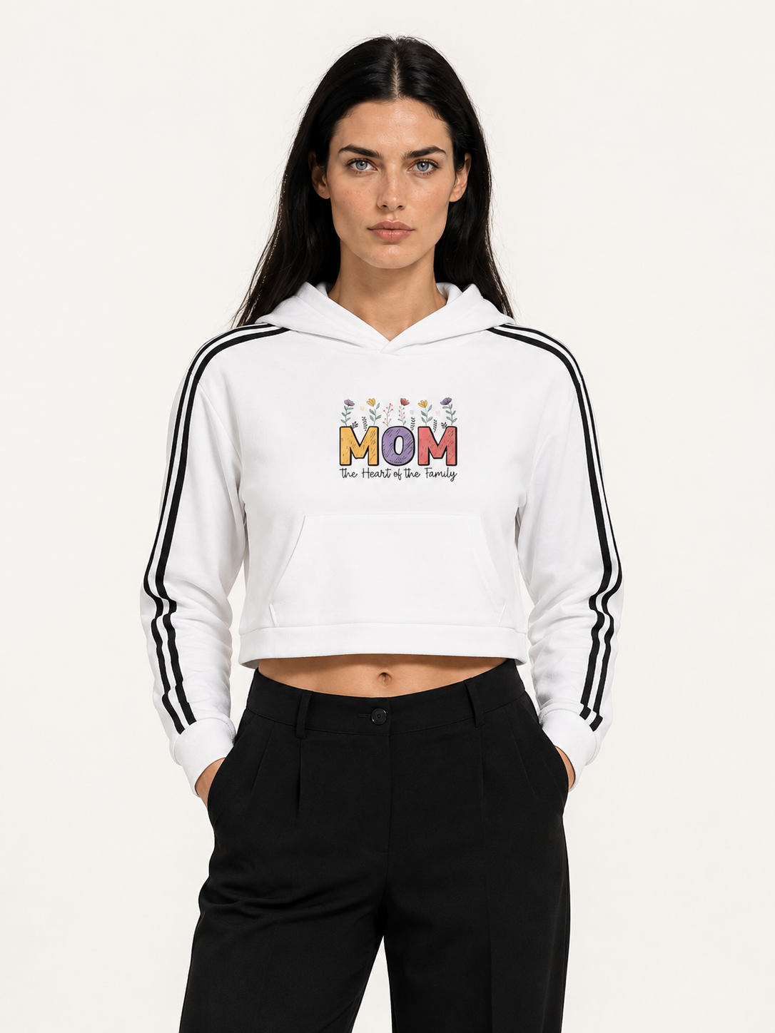 Mom The Heart Of The Family Floral Crop Hoodie