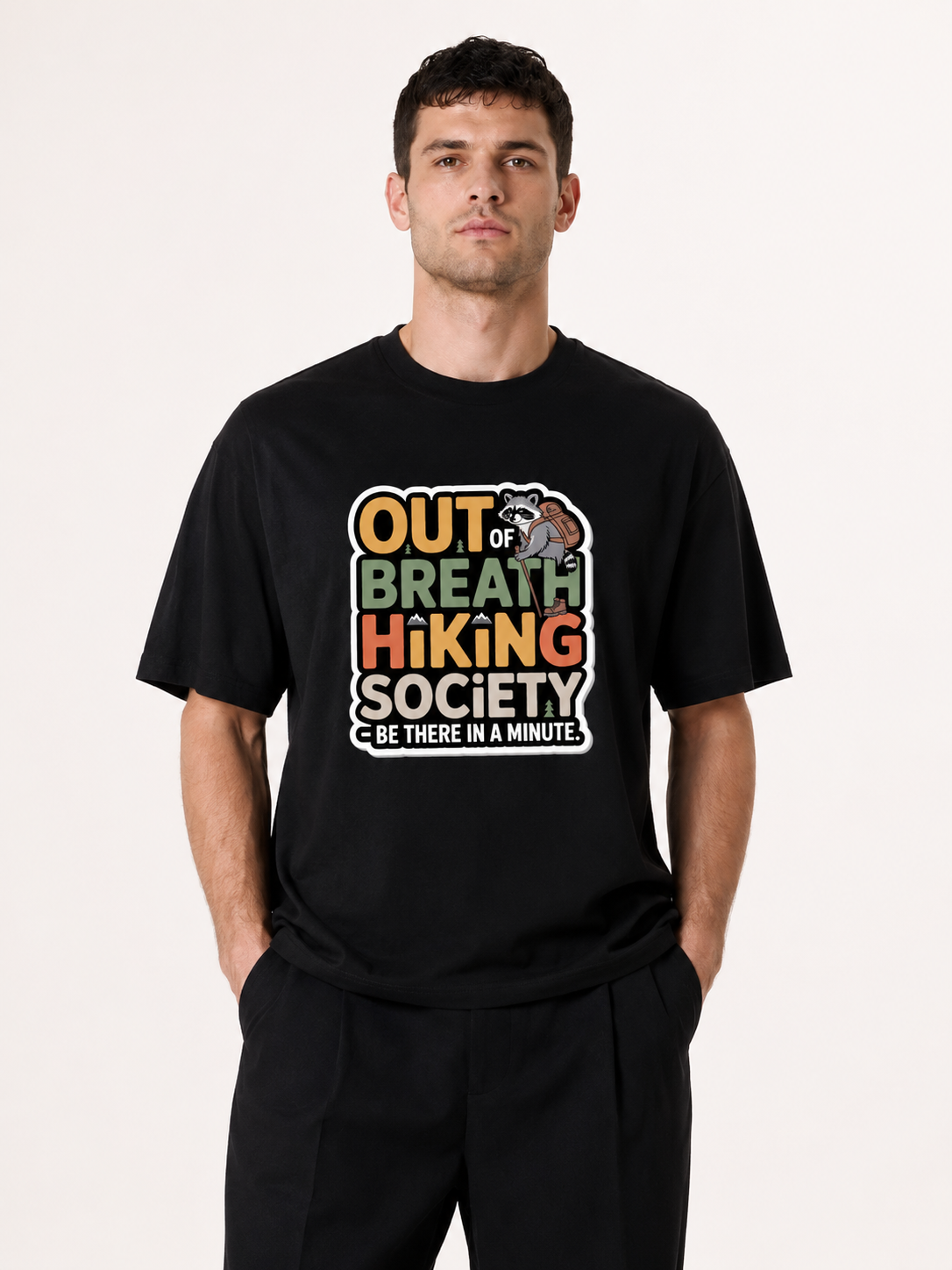 Out Of Breath Hiking Society Funny Raccoon Tee