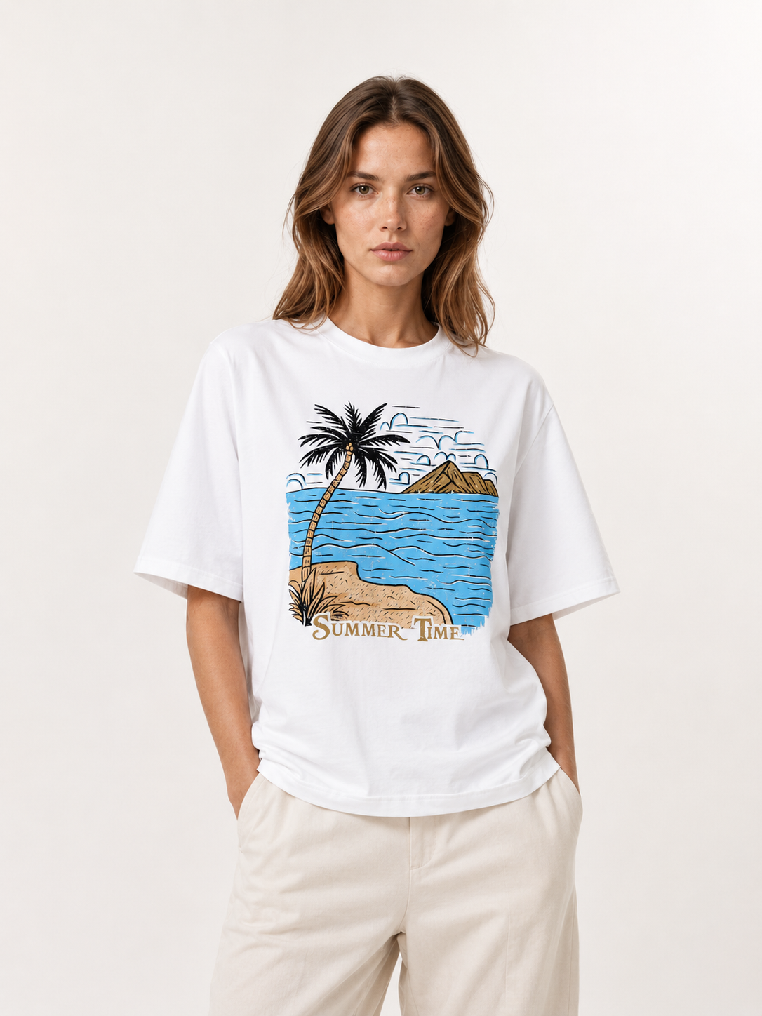 Summer Time Palm Beach Illustrated Cotton Tee