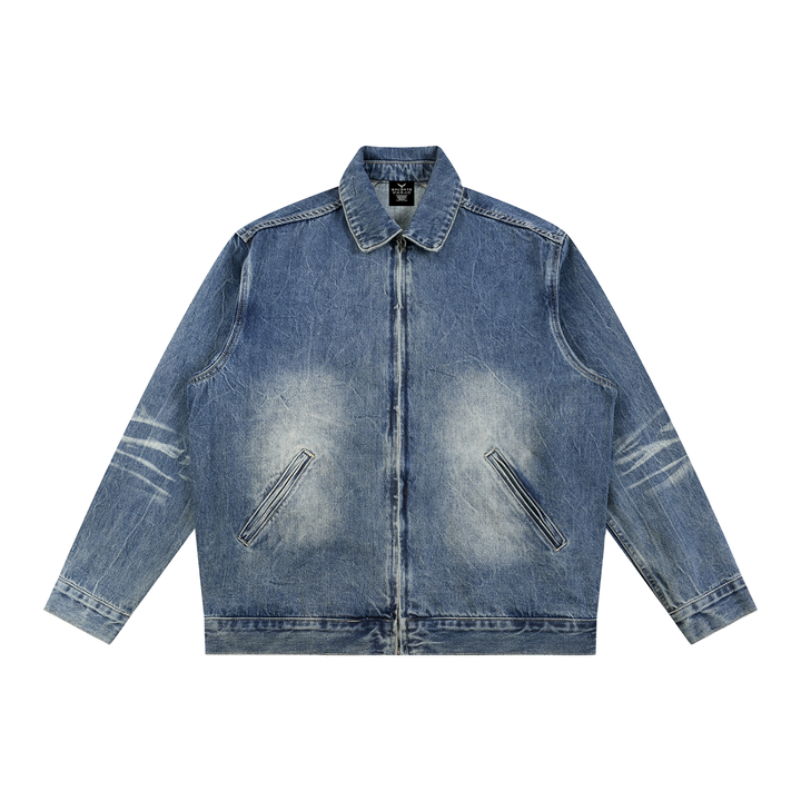 WOMEN COAT AND JACKET Vintage Wash Zip Up Denim Jacket