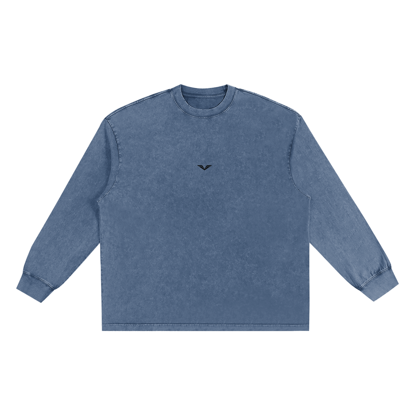 Wing Logo Snow-Washed Frayed Long Sleeve Tee in Royal Blue, flat lay.