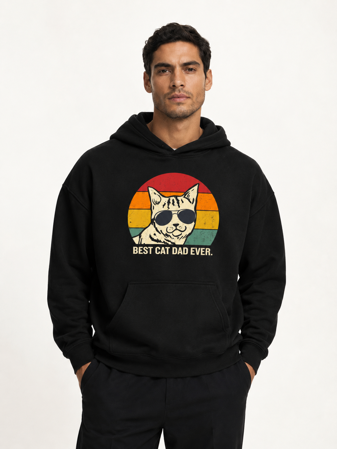 Best Cat Dad Ever Retro Sunset Hoodie