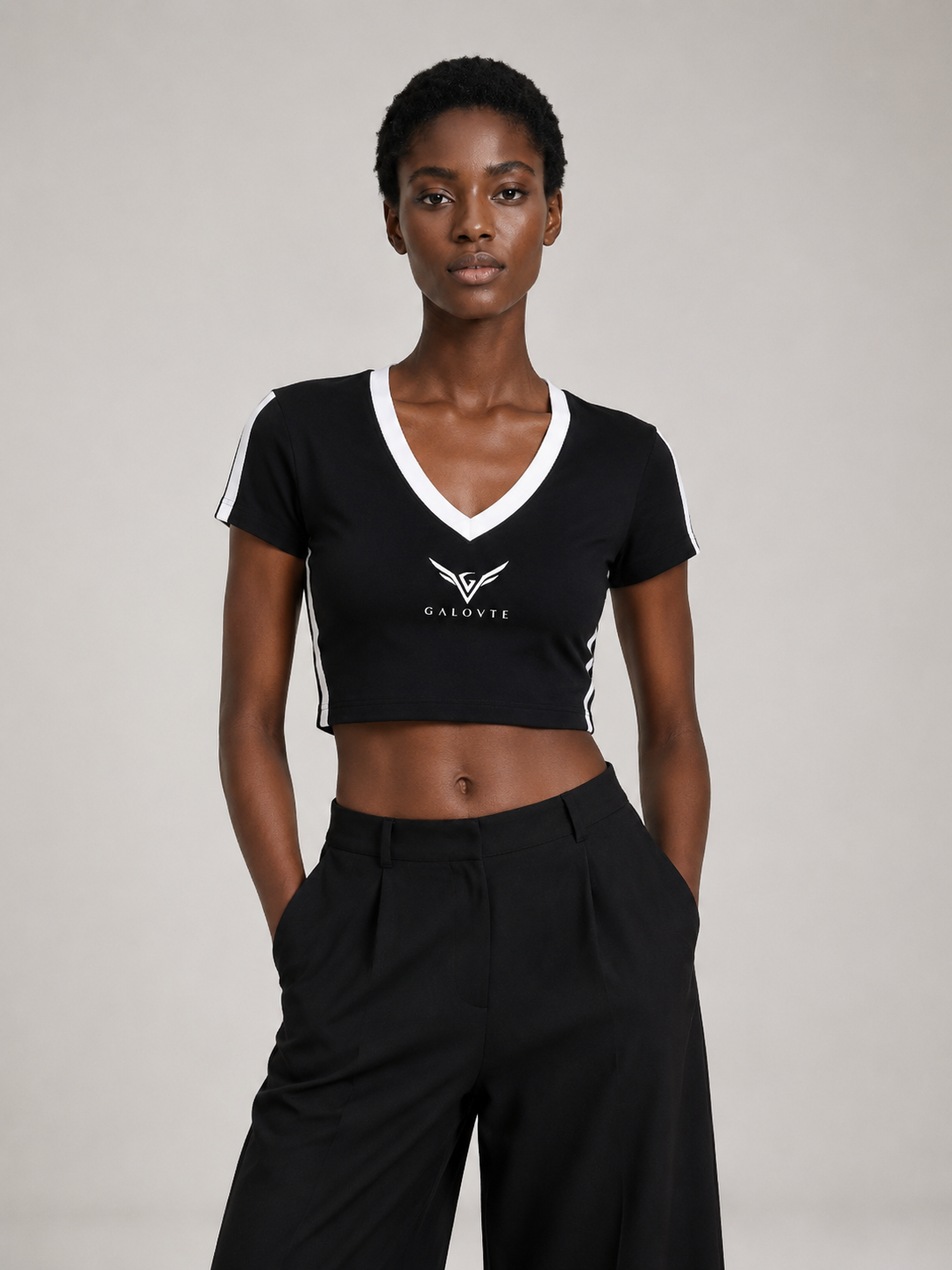 Wing Logo Colour-Block V-Neck Crop Tee