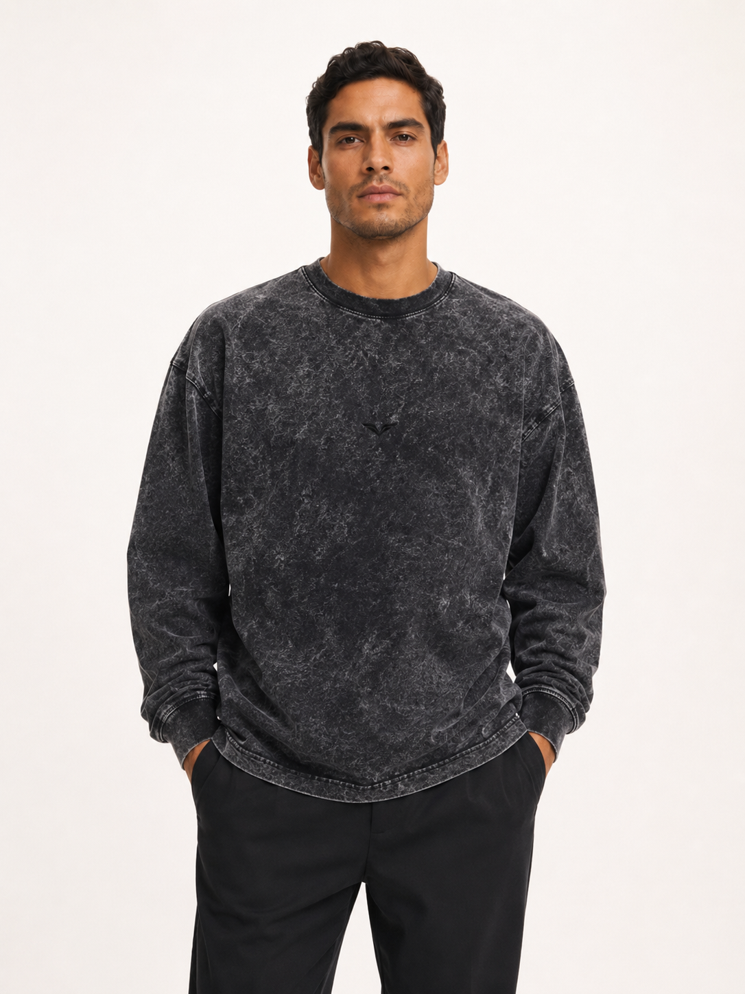 Wing Logo Snow-Washed Frayed Long Sleeve Tee