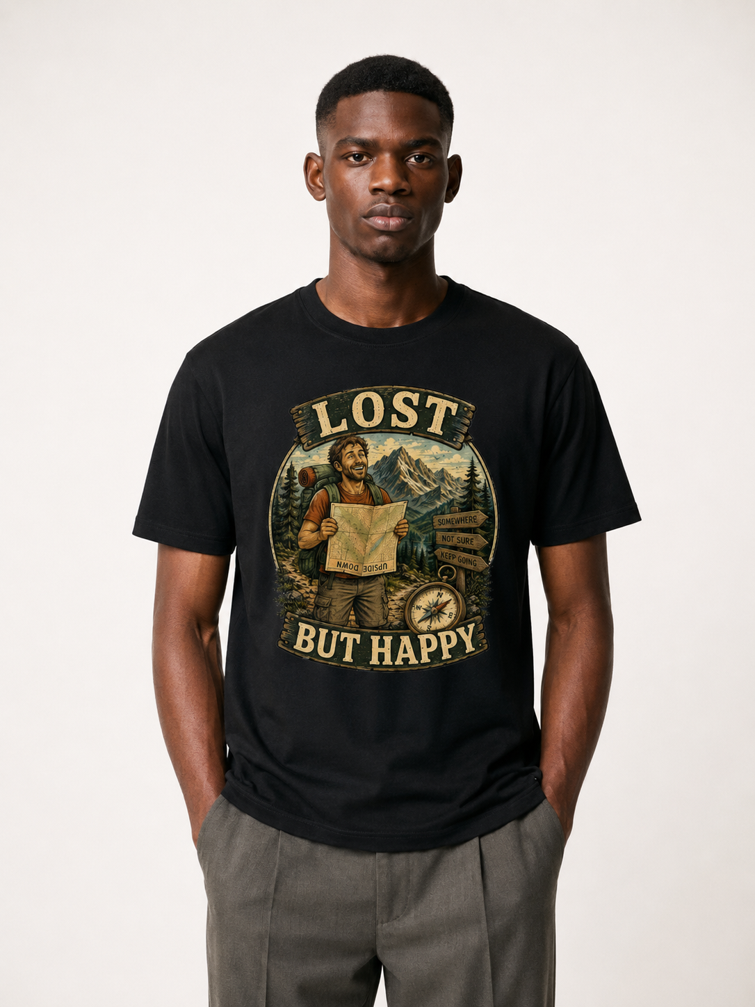 Lost But Happy Vintage Hiker Illustration Tee