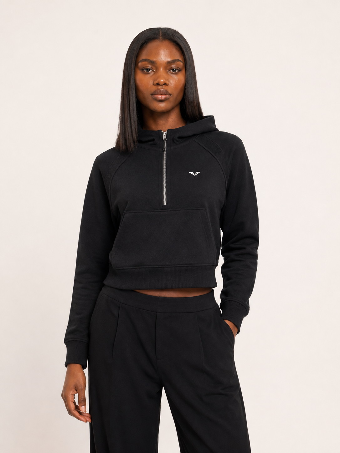 Wing Logo Cropped Half-Zip Hoodie