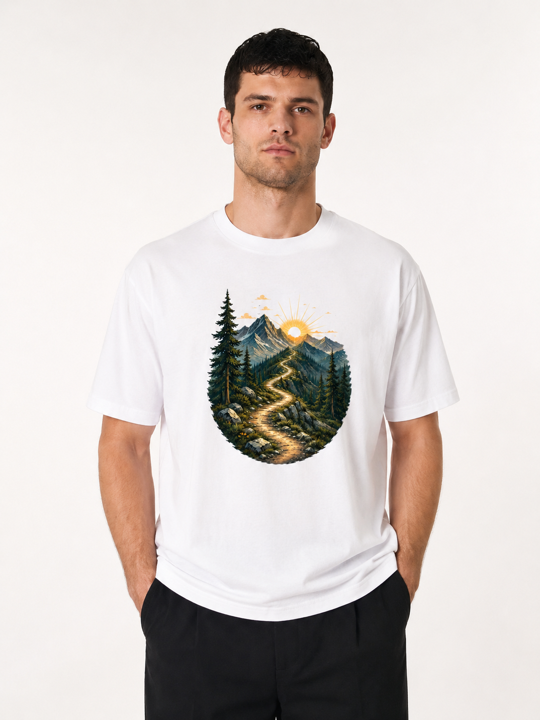 Mountain Trail Sunrise Illustrated Cotton Tee