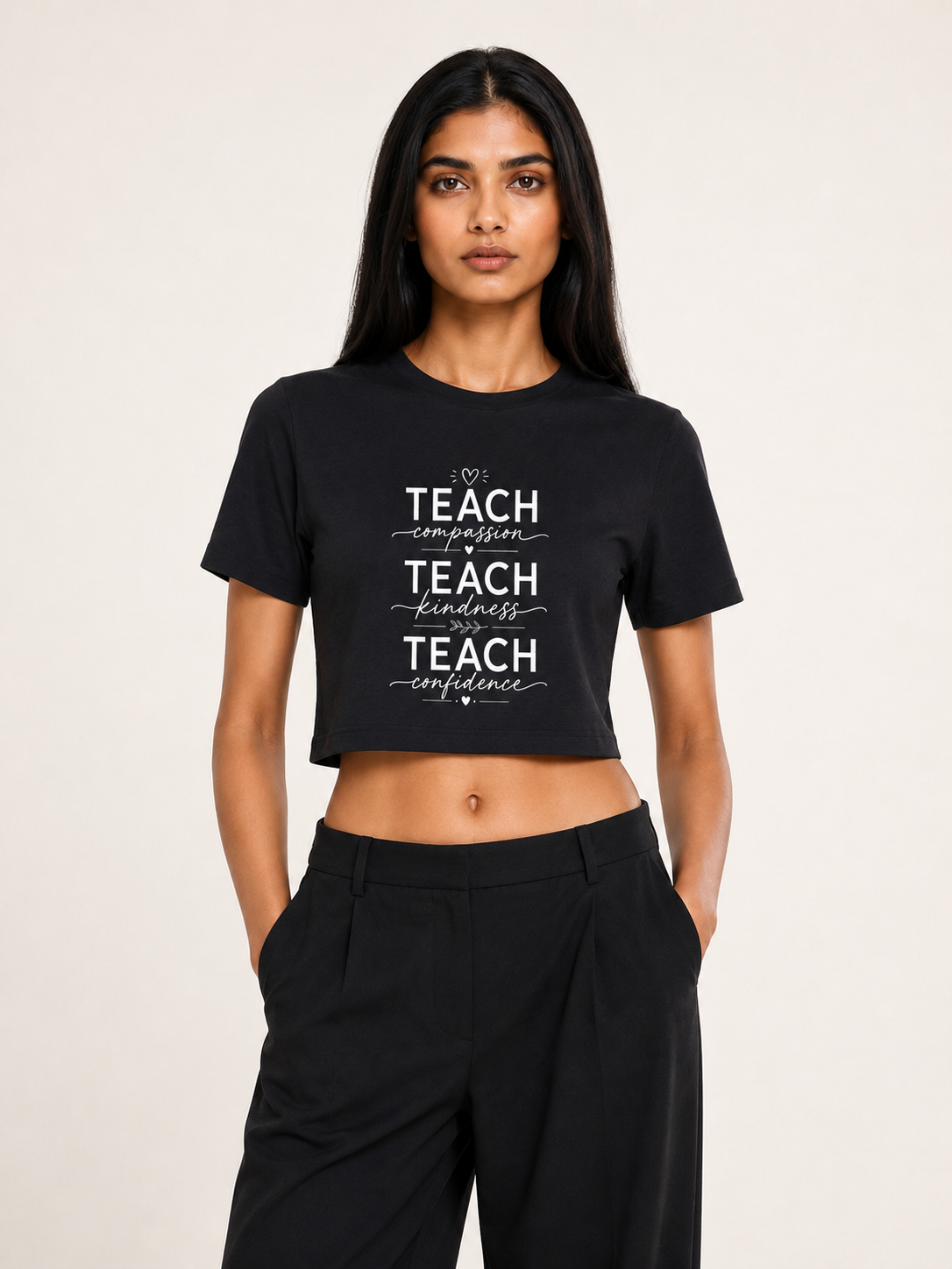 Teach Compassion Kindness Confidence Crop Tee