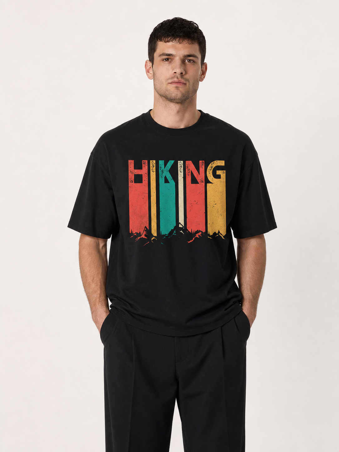 Hiking Retro Vintage Stripe Typography Tee