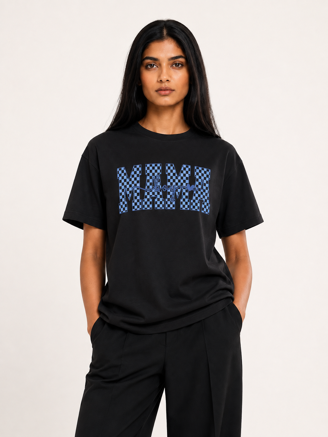 Mama Checkerboard Retro Typography Tee
