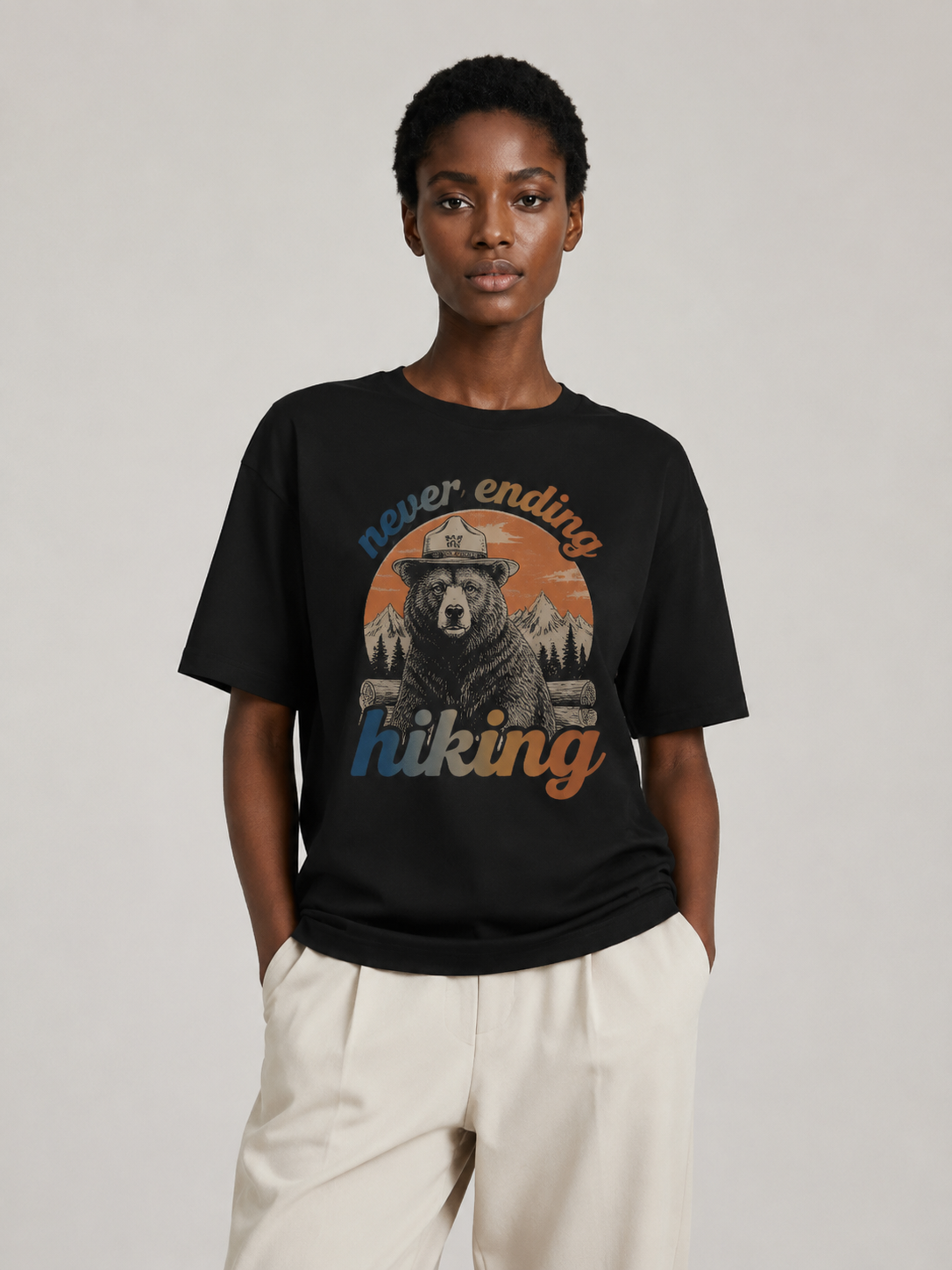 Never Ending Hiking Retro Bear Cotton Tee