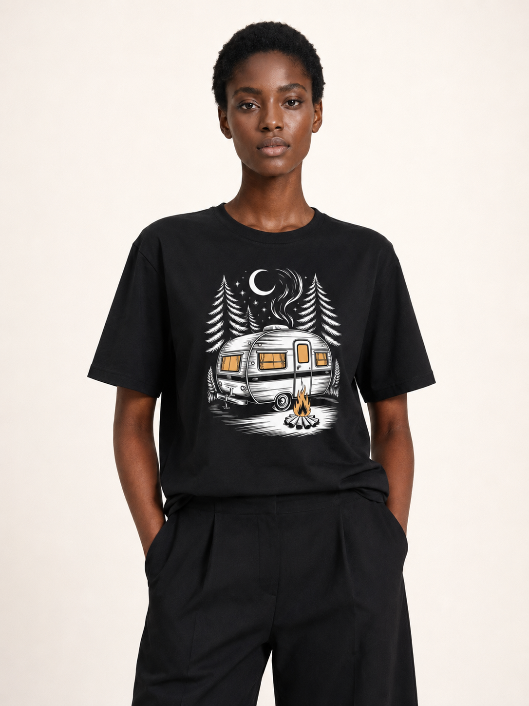 Night Camp Caravan Illustrated Cotton Tee