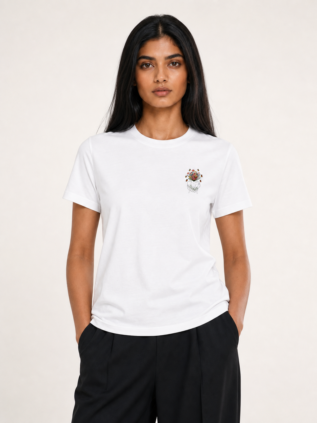 Wildflower Line Art Left-Chest Bodycon Tee