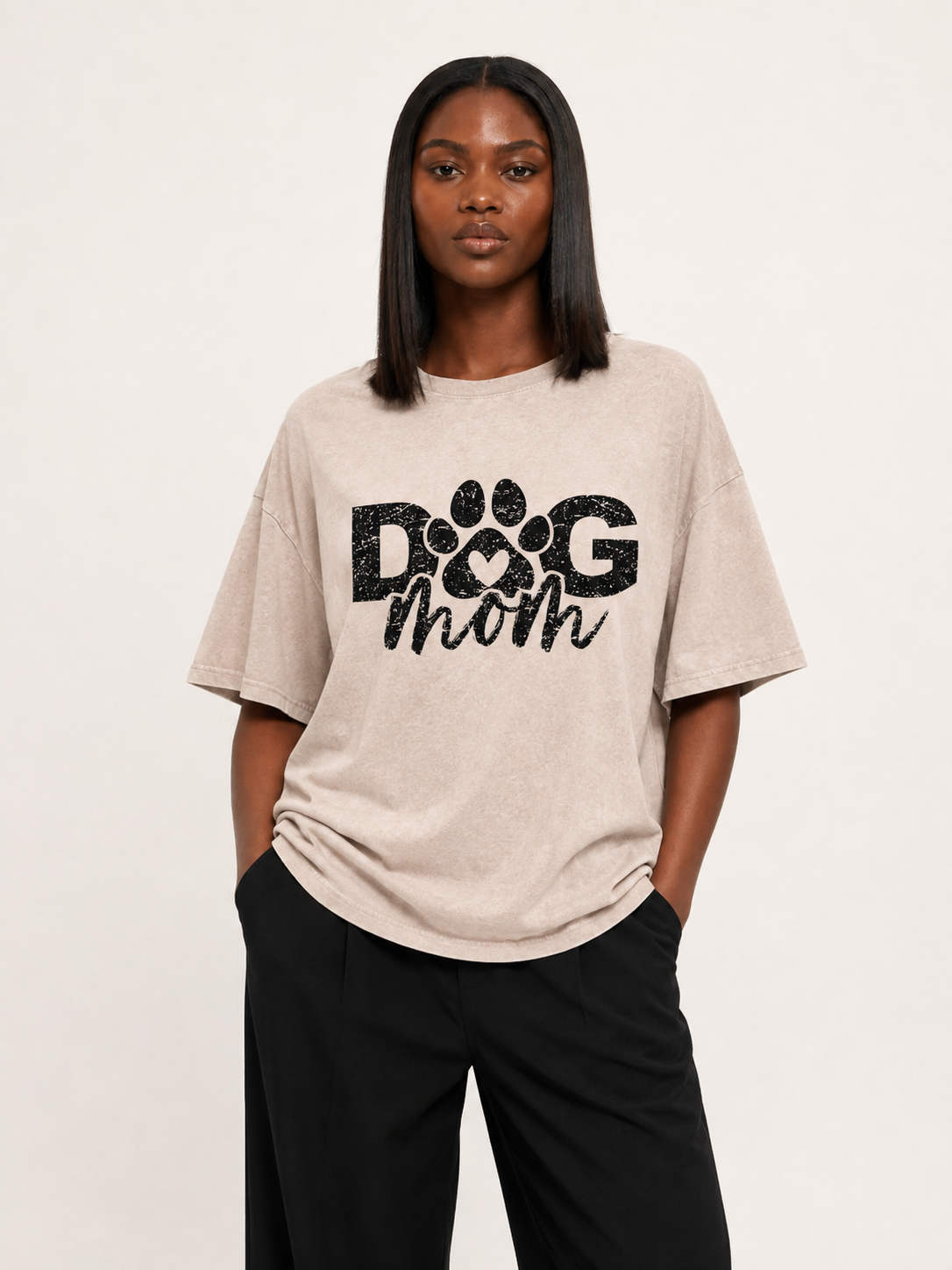 Dog Mom Distressed Paw Snow-Washed Tee