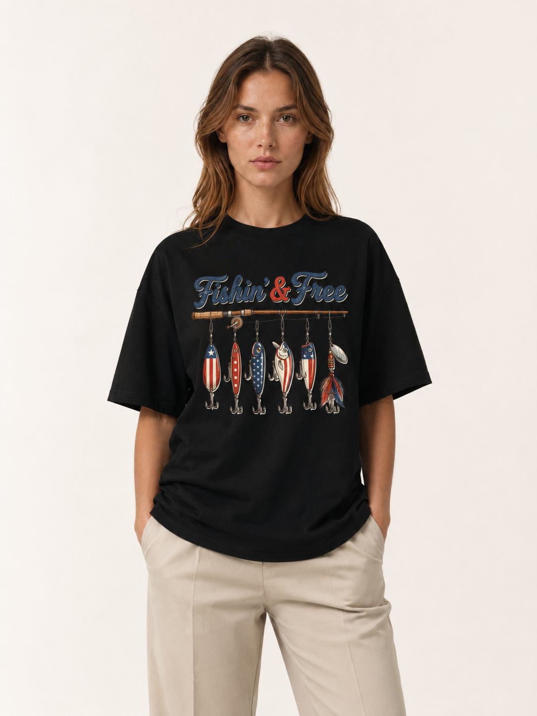 Fishin' And Free Patriotic Lure Cotton Tee