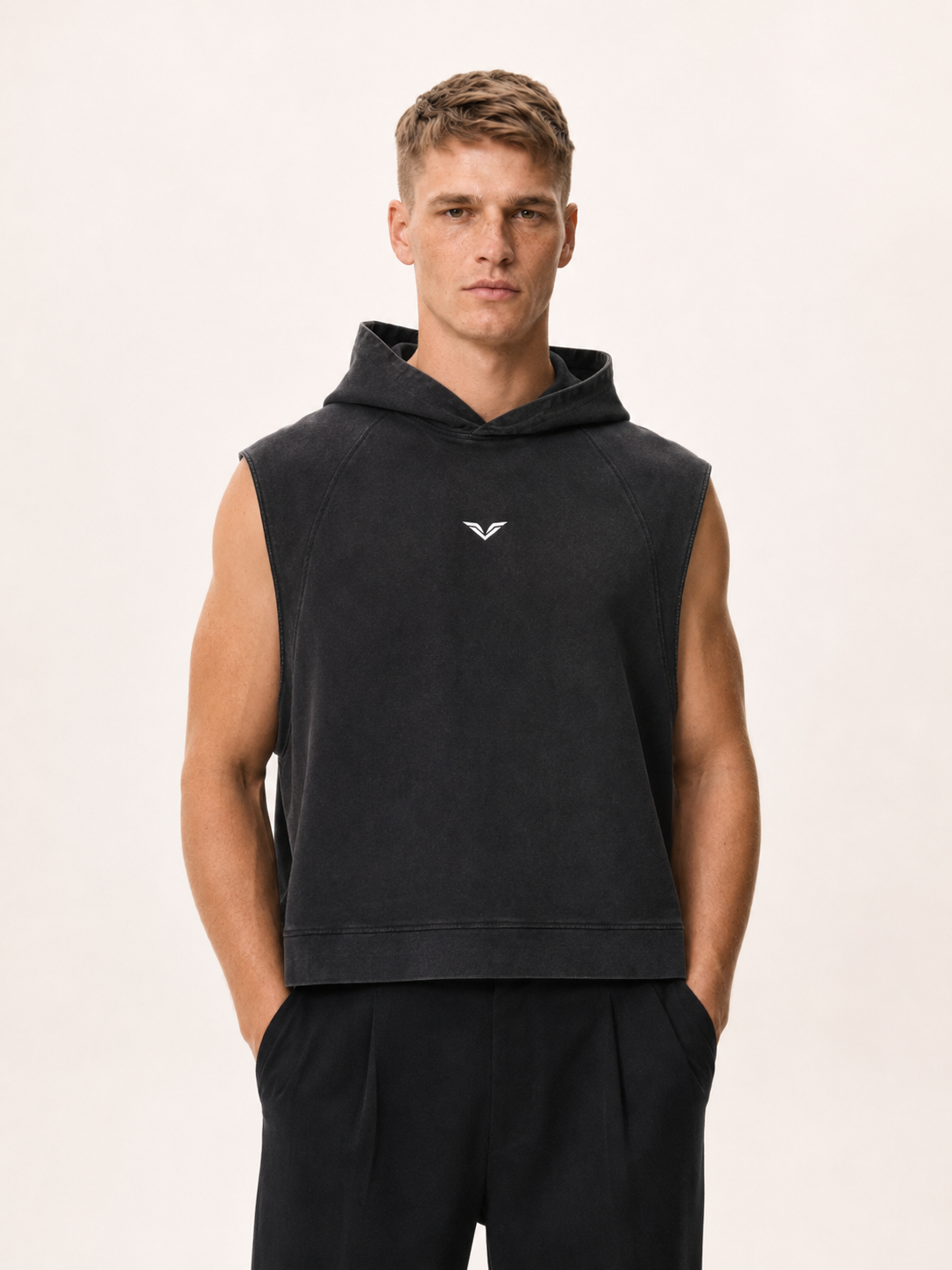 Wing Logo Snow-Washed Sleeveless Hoodie