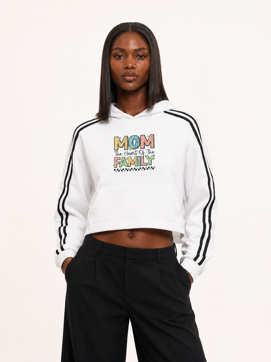 Mom The Heart Of The Family Colour Type Crop Hoodie
