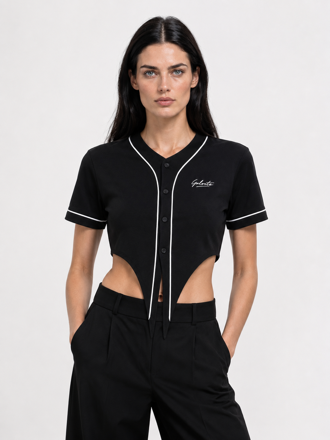 Galovte Script Piped Baseball Crop Jersey