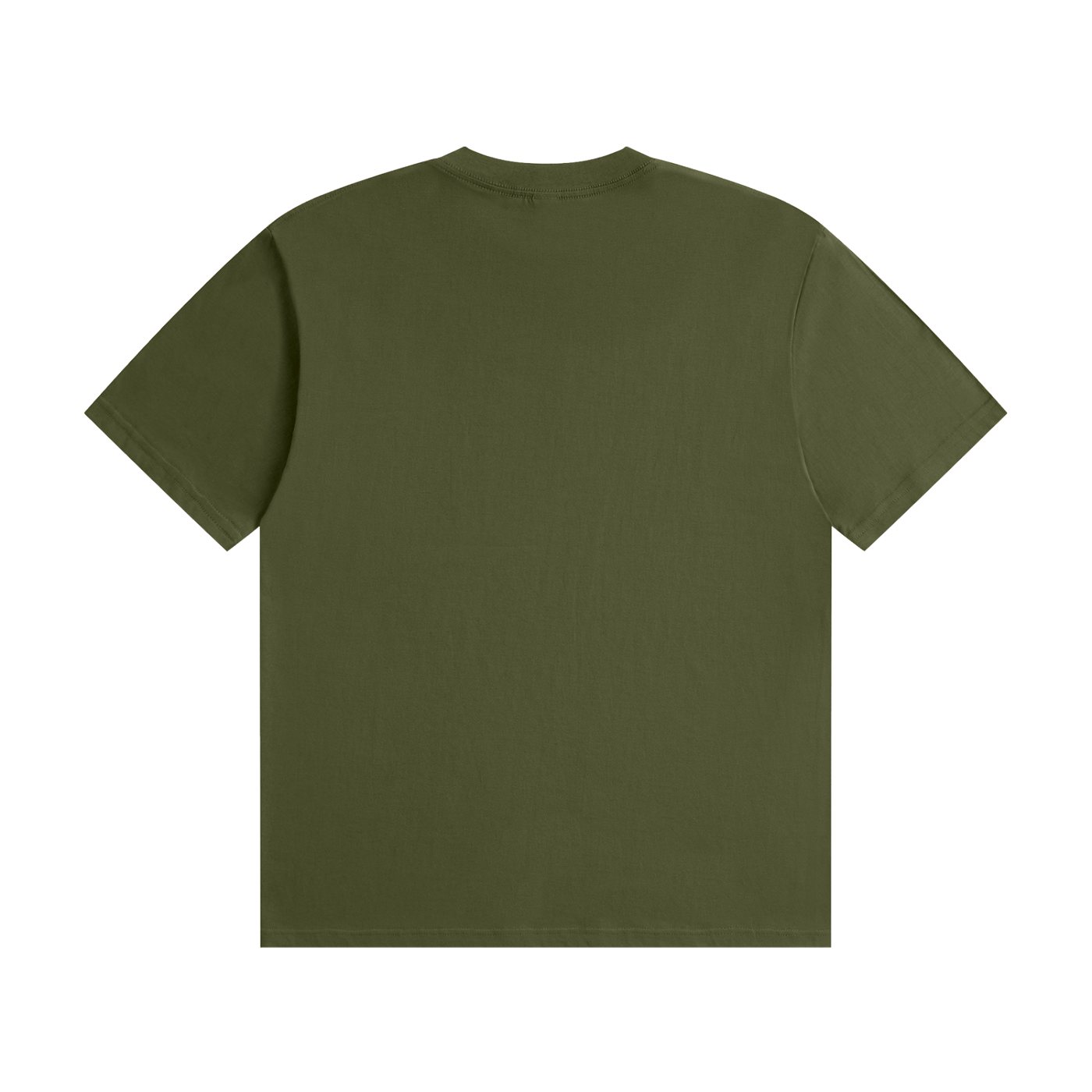 Official Bigfoot Research Team Retro Sunset Tee in Army Green, back view.