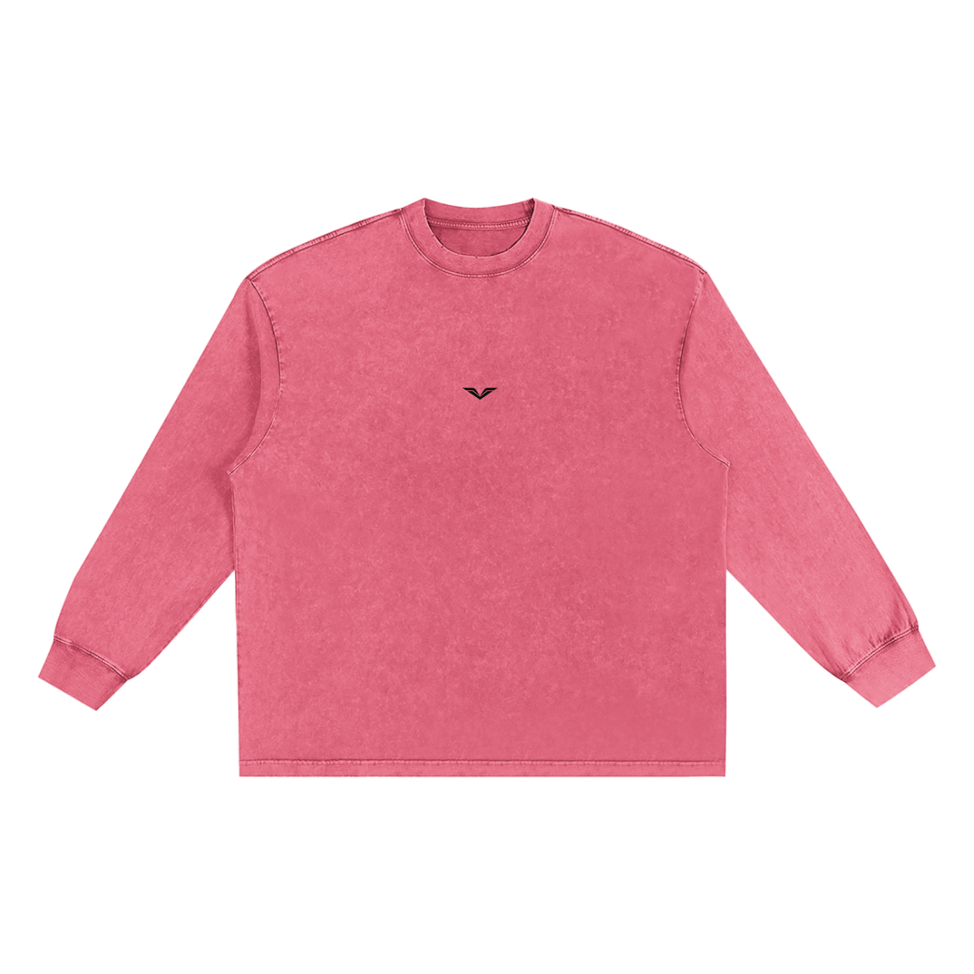 Wing Logo Snow-Washed Frayed Long Sleeve Tee in Pink, flat lay.