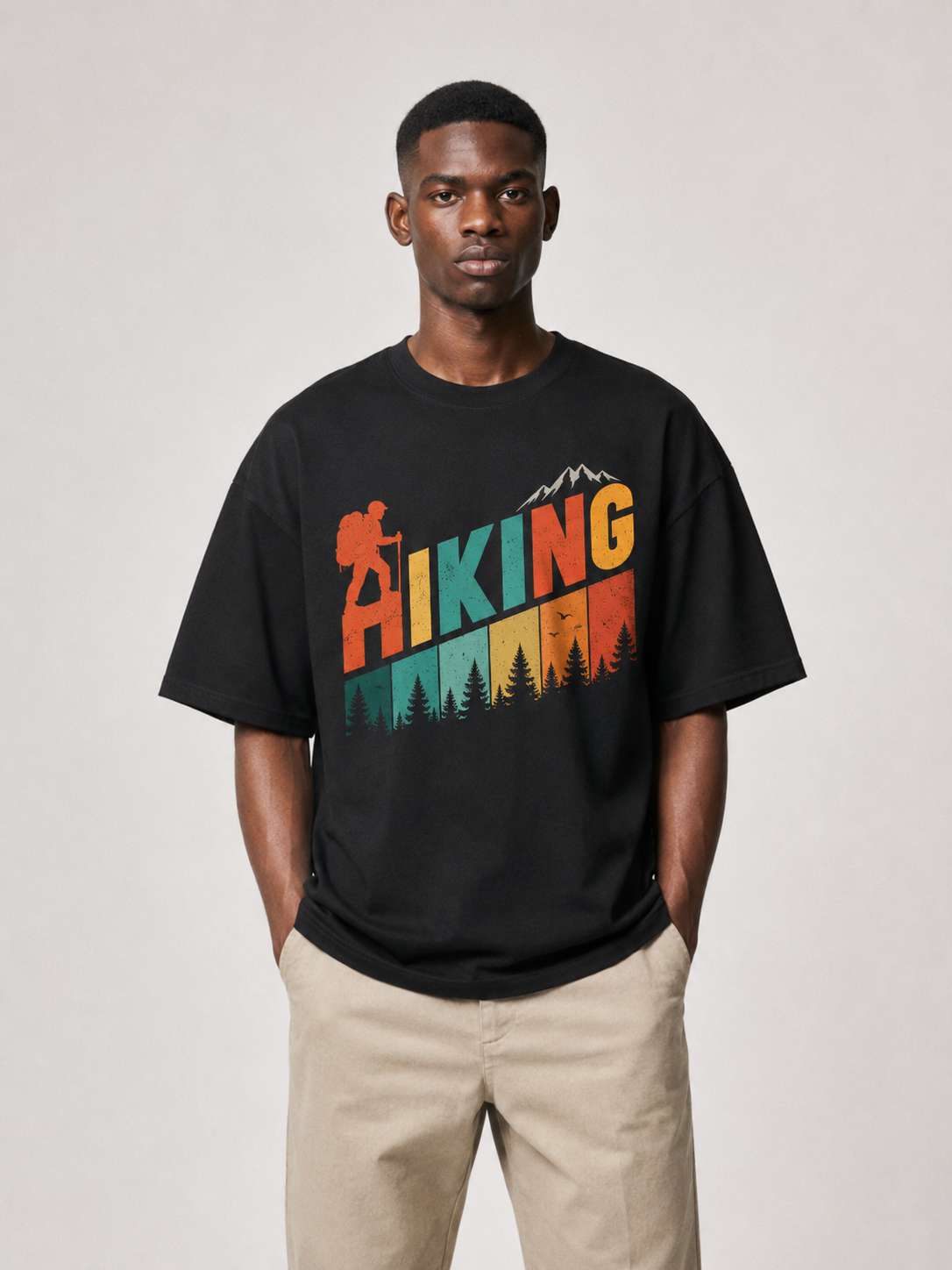 Hiking Retro Colour-Block Typography Tee