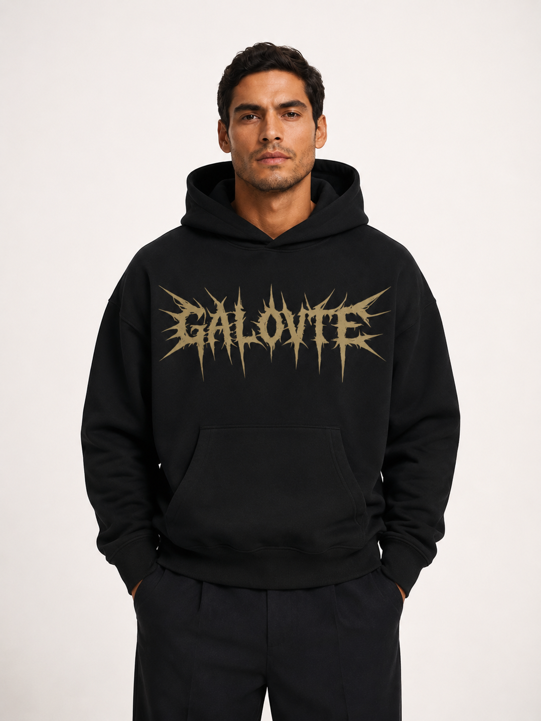 GALOVTE Spiked Metal Type Oversized Fleece Hoodie