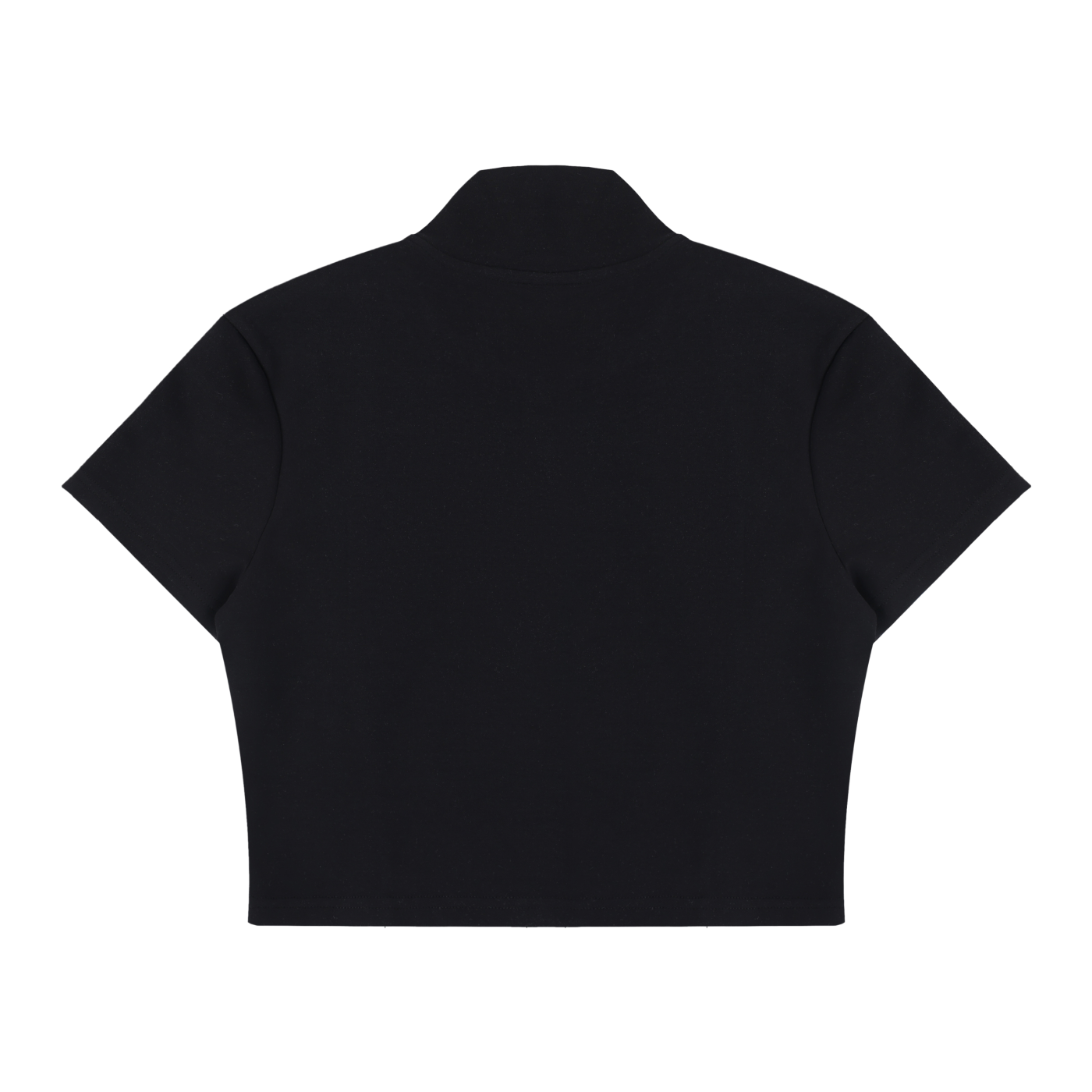 Wing Logo Cropped Full-Zip Short Sleeve Top in Black, back view.