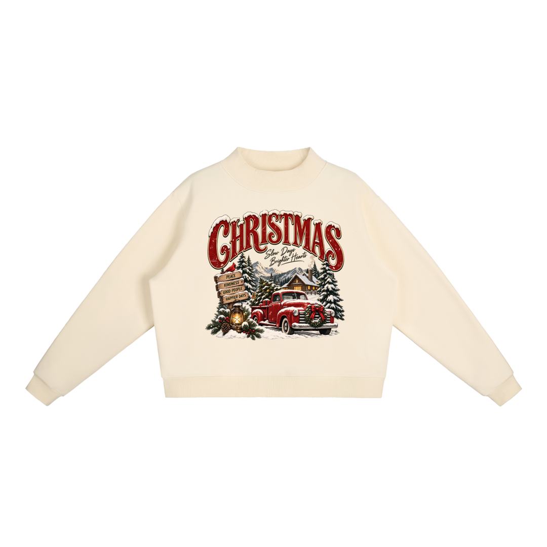 women graphic  Fleece Mock-Neck Crew Sweatshirt