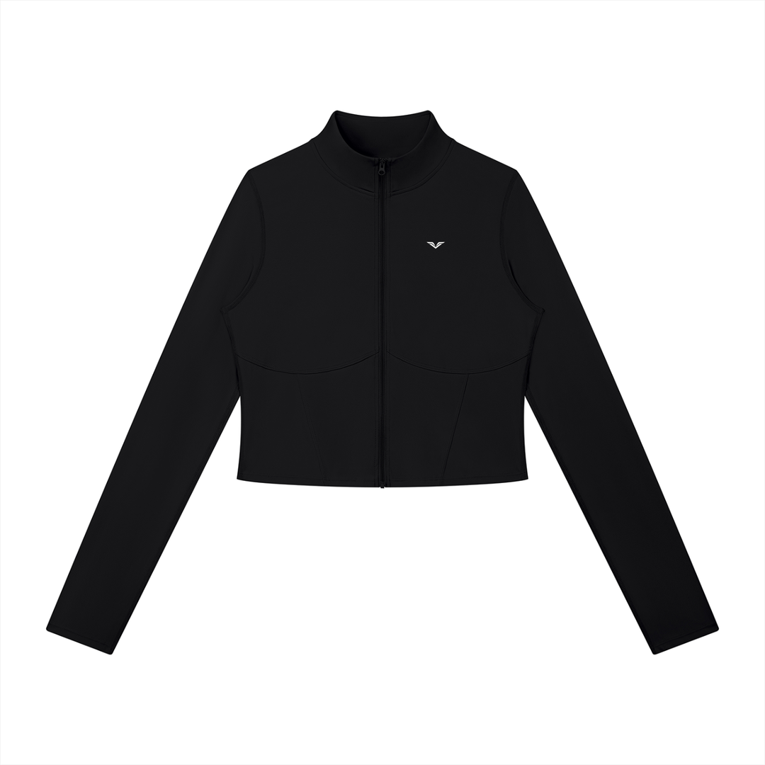 Wing Logo Cropped Full-Zip Sports Jacket — Black