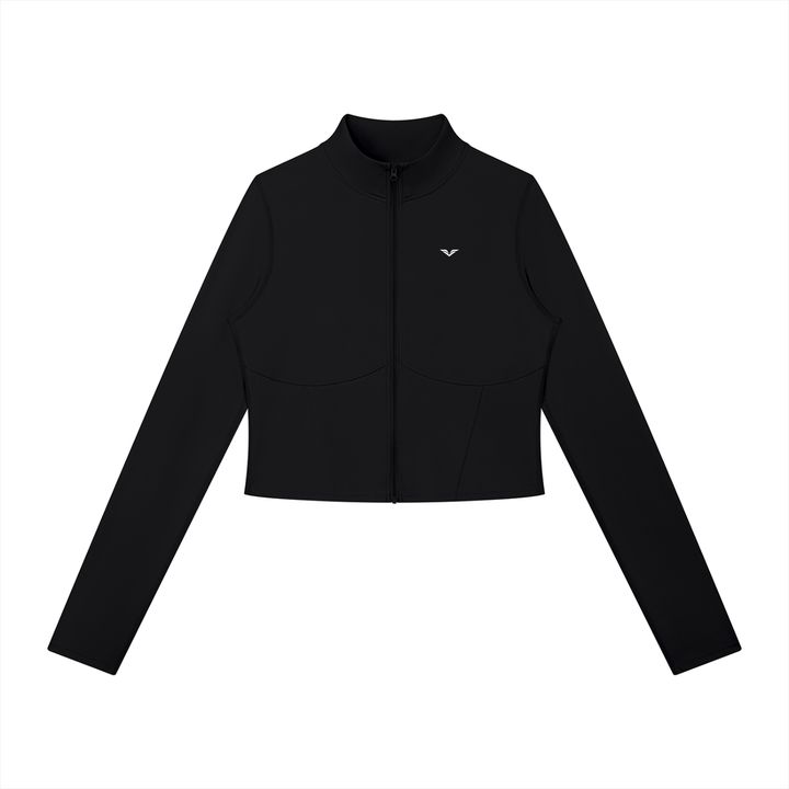 Wing Logo Cropped Full-Zip Sports Jacket — Black