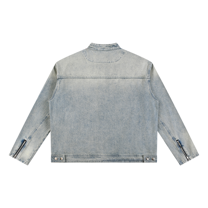 WOMEN COAT AND JACKET Vintage Wash Zip Denim Jacket
