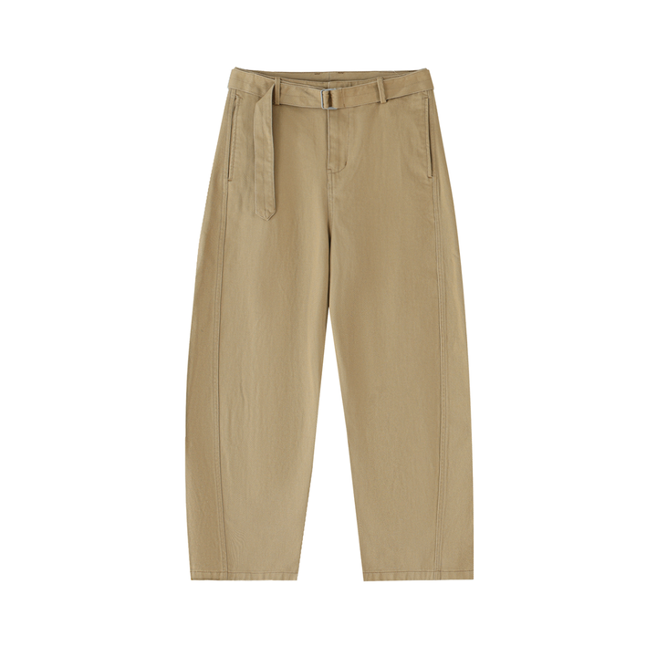 WOMEN PENT Belted Barrel-leg Chino Pants