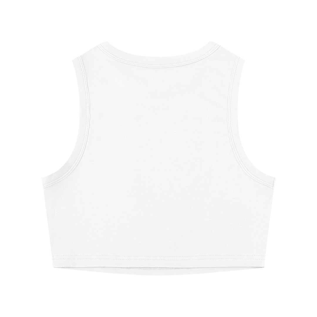 Wing Logo Fitted Crewneck Crop Tank in White, back view.