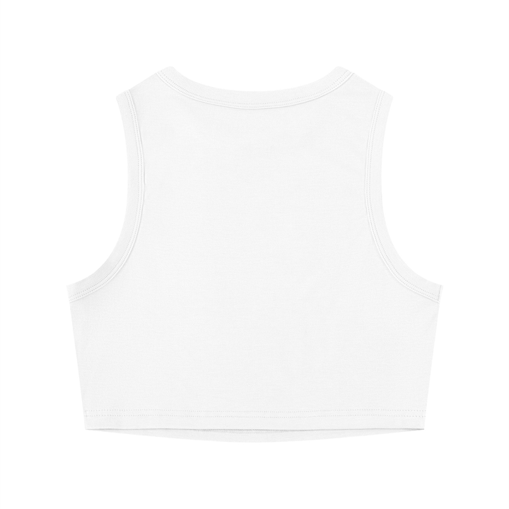 Wing Logo Fitted Crewneck Crop Tank in White, back view.