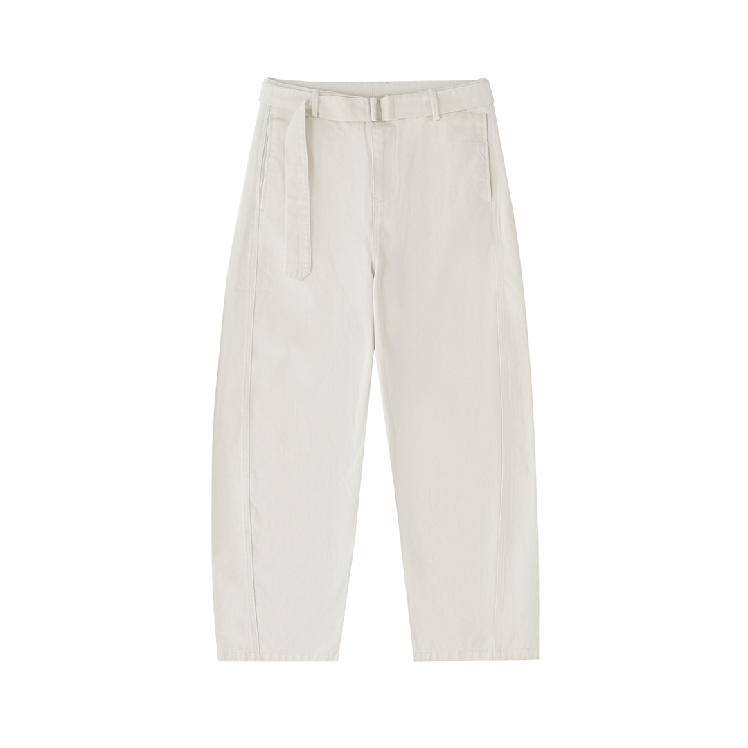 WOMEN PENT Belted Barrel-leg Chino Pants