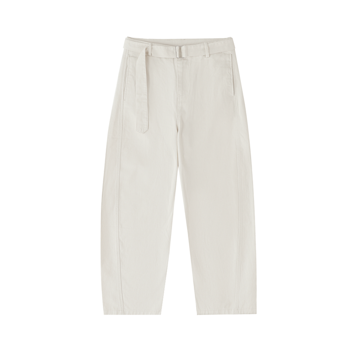 WOMEN PENT Belted Barrel-leg Chino Pants