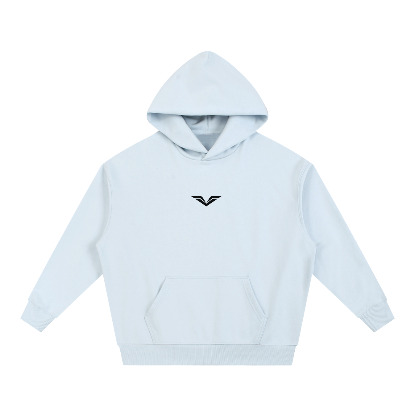 Wing Logo Heavyweight Drop Shoulder Hoodie — Stone in Blue, flat lay.
