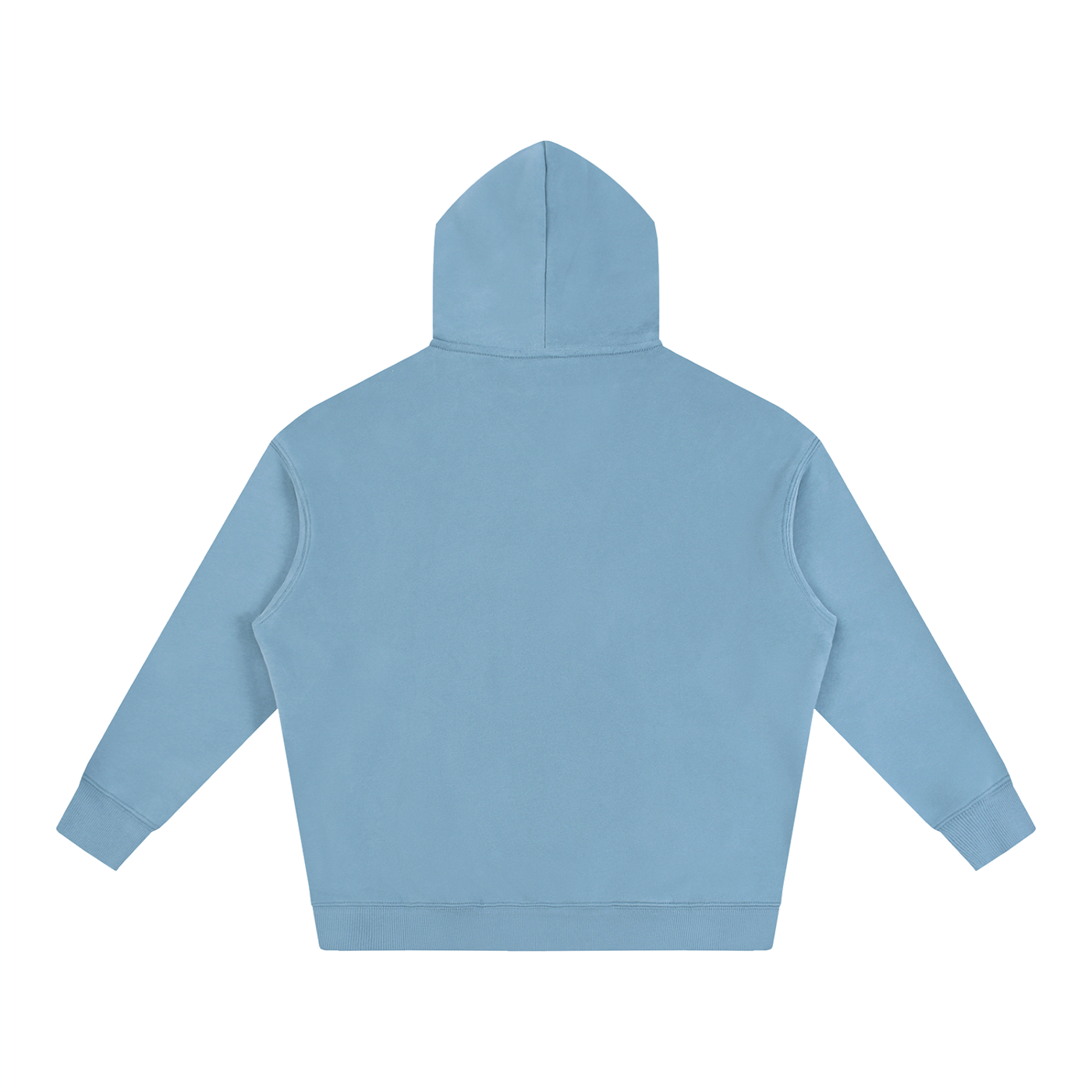 Motherhood Is The Realest Hood Goose Hoodie in Medium Blue, back view.