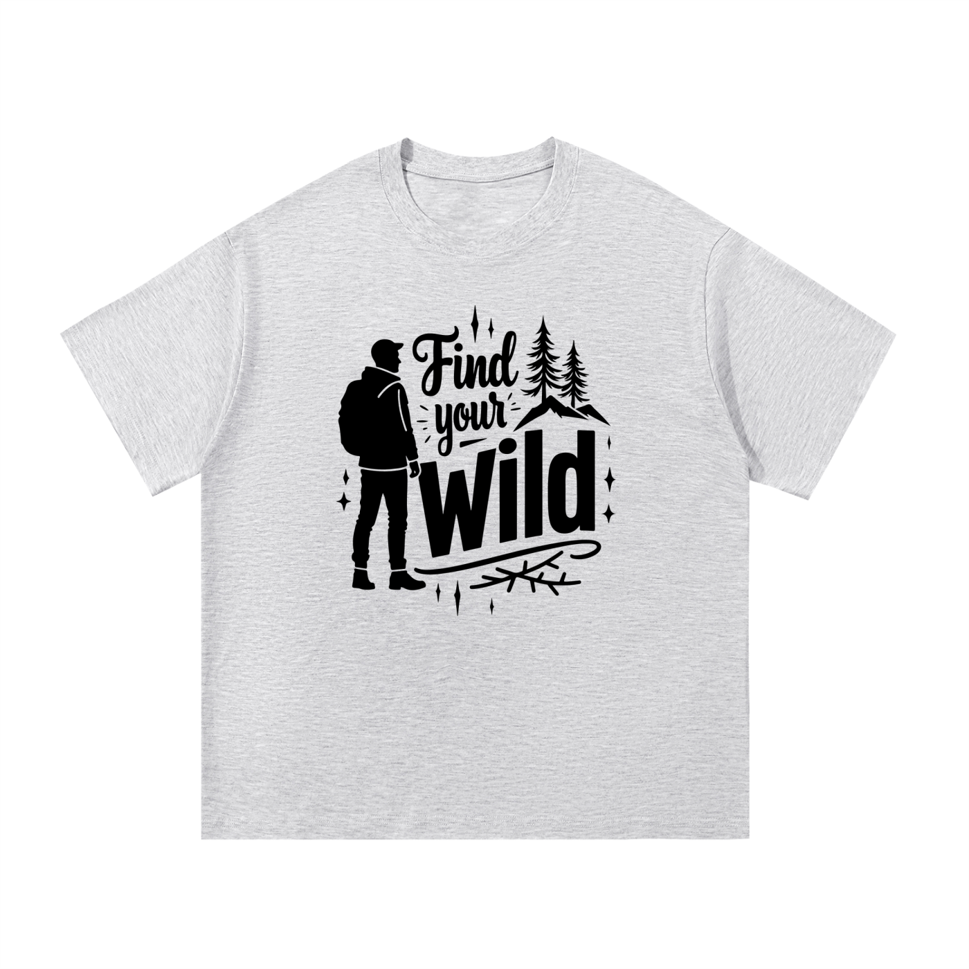 Find Your Wild Hand-Lettered Outdoor Tee in White Gray, flat lay.